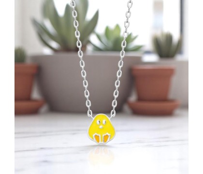 Collier poussin émail coloré jaune et orange Argent 925 Rhodié Collier poussin émail coloré jaune et orange Argent 925 Rhodié