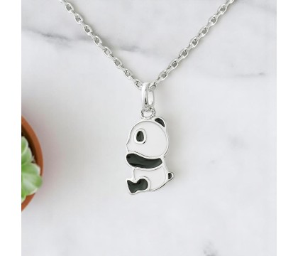 Collier panda émail blanc et noir Argent 925 Rhodié