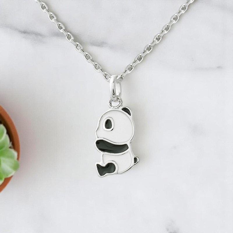 Collier panda émail blanc et noir Argent 925 Rhodié