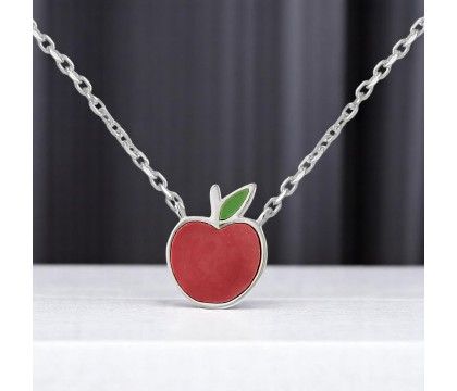 Collier pomme émail coloré rouge et vert Argent 925 Rhodié