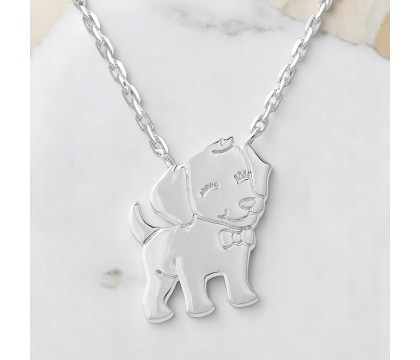 Collier petit chien souriant Argent 925 Rhodié