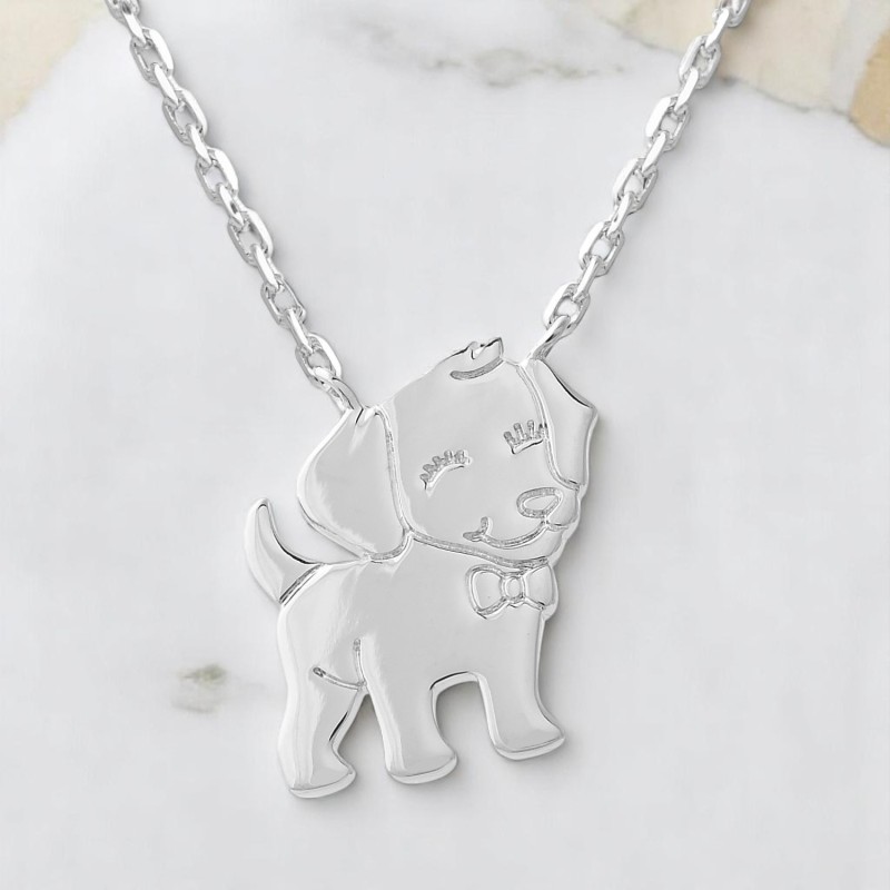 Collier petit chien souriant Argent 925 Rhodié