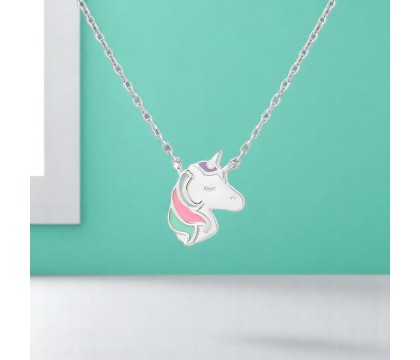 Collier tête de licorne émail coloré Argent 925 Rhodié
