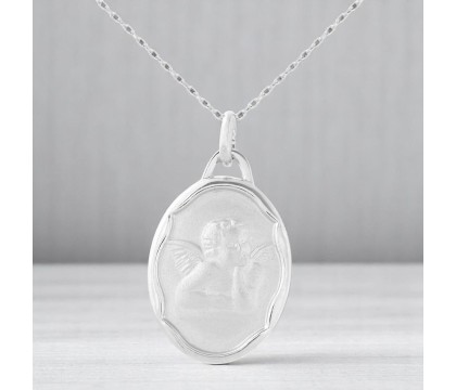 Collier médaille ange baptême Argent 925 Rhodié