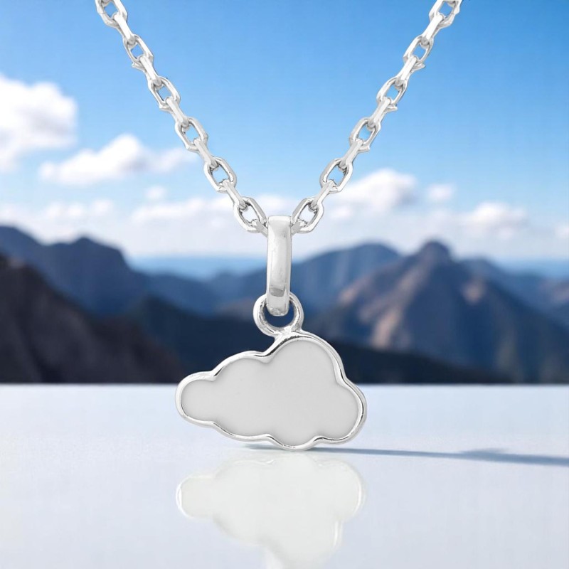 Collier petit nuage en émail Argent 925 Rhodié
