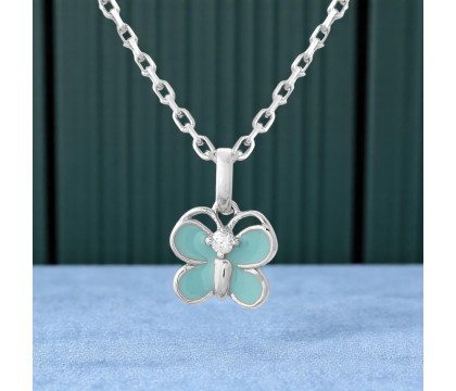 Collier papillon émail bleu turquoise et oxyde de zirconium Argent 925 Rhodié