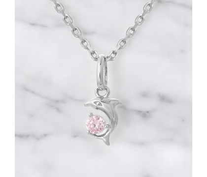 Collier dauphin oxyde de zirconium rose Argent 925 Rhodié