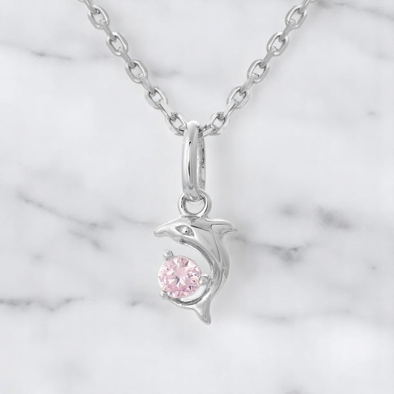 Collier dauphin oxyde de zirconium rose Argent 925 Rhodié