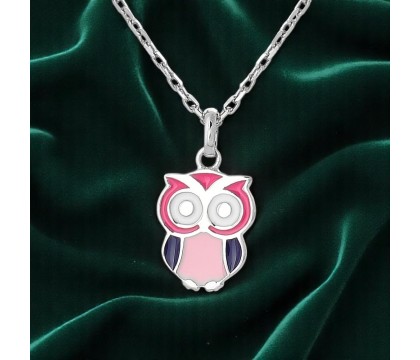 Collier hibou émail coloré Argent 925 Rhodié