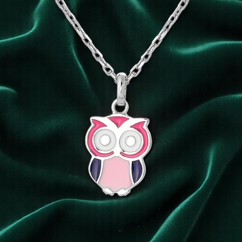Collier hibou émail coloré Argent 925 Rhodié