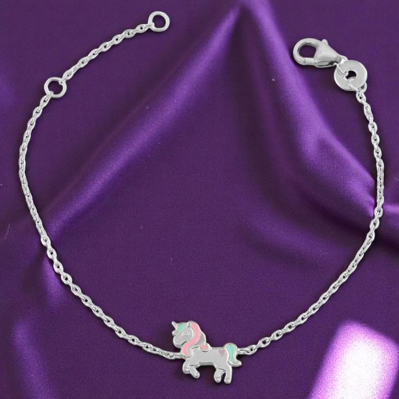 Bracelet licorne émail coloré Argent 925 Rhodié