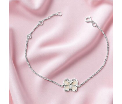 Bracelet papillon émail rose et oxyde de zirconium Argent 925 Rhodié