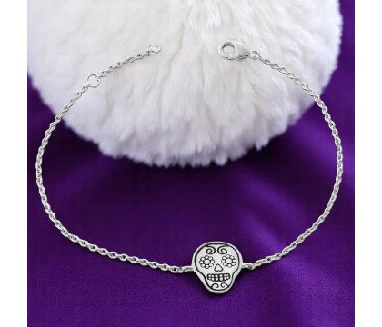 Bracelet tête de mort mexicaine fleuri cavalera Argent 925 Rhodié
