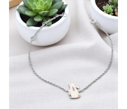 Bracelet lapin émail blanc et rose Argent 925 Rhodié