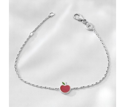 Bracelet pomme émail coloré rouge et vert Argent 925 Rhodié