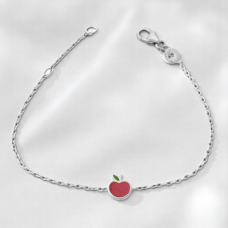 Bracelet pomme émail coloré rouge et vert Argent 925 Rhodié
