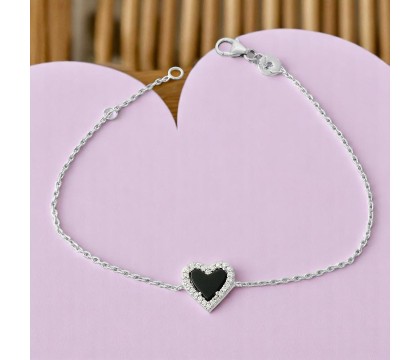 Bracelet coeur d'Agate serti d'oxydes de zirconium Argent 925 Rhodié