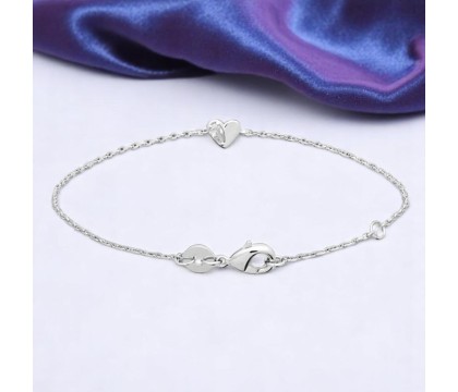 Bracelet petit coeur et goutte d'oxyde de zirconium Argent 925 Rhodié