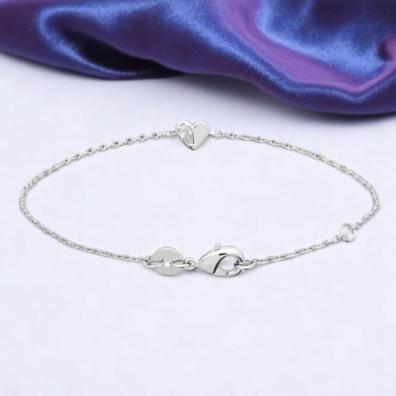 Bracelet petit coeur et goutte d'oxyde de zirconium Argent 925 Rhodié