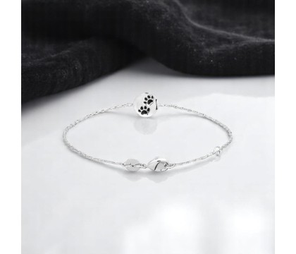 Bracelet patte de chien chat coussinet émail coloré Argent 925 Rhodié