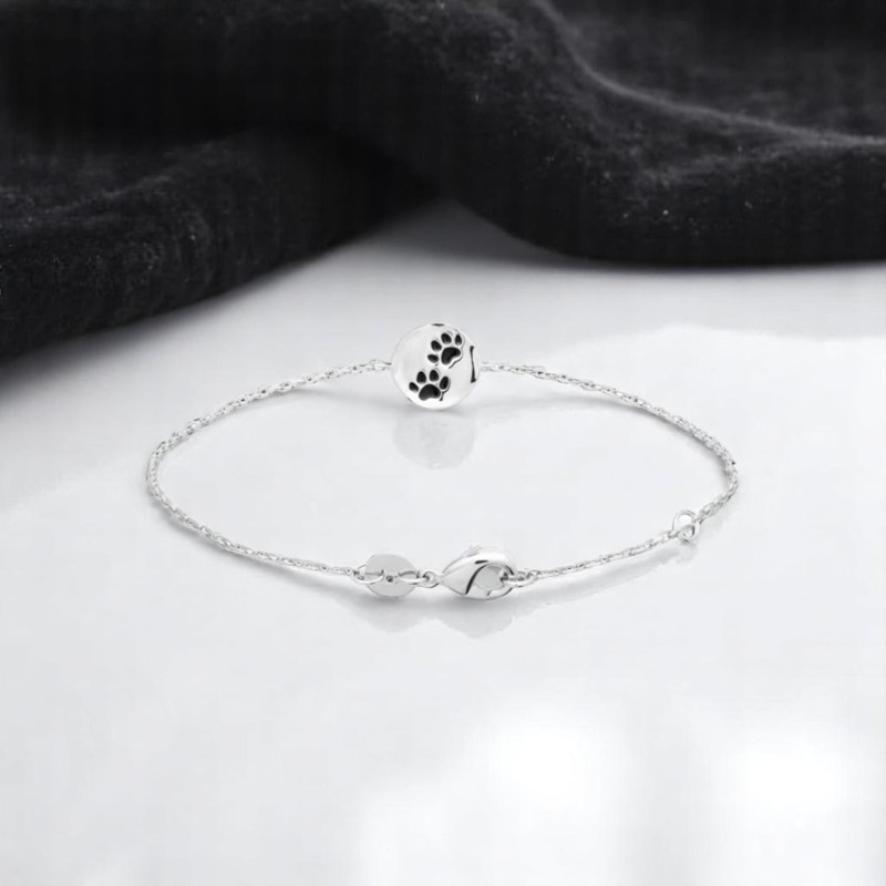 Bracelet patte de chien chat coussinet émail coloré Argent 925 Rhodié