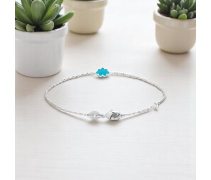 Bracelet nuage émail coloré bleu Argent 925 Rhodié