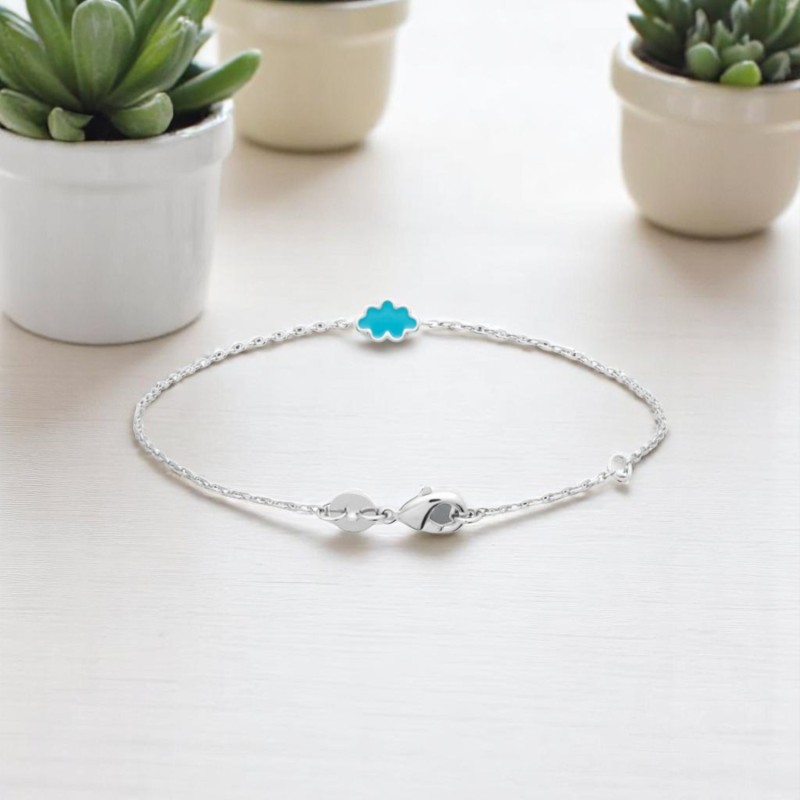Bracelet nuage émail coloré bleu Argent 925 Rhodié