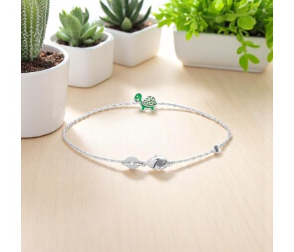 Bracelet tortue émail coloré vert Argent 925 Rhodié