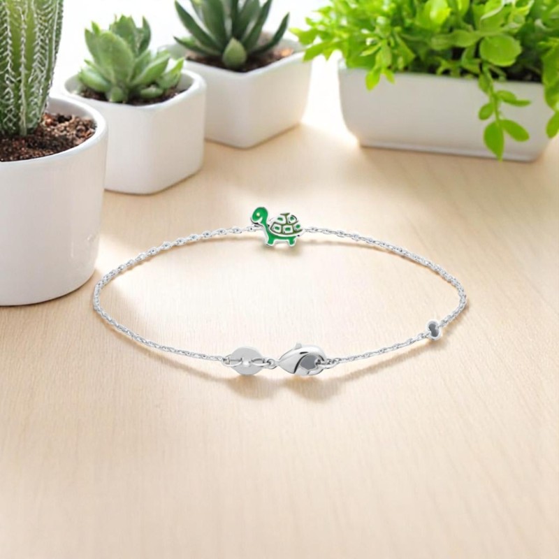 Bracelet tortue émail coloré vert Argent 925 Rhodié