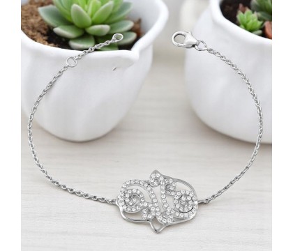 Bracelet main de Fatma arabesque d'oxydes de zirconiums Argent 925 Rhodié