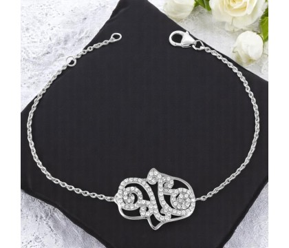 Bracelet main de Fatma arabesque d'oxydes de zirconiums Argent 925 Rhodié