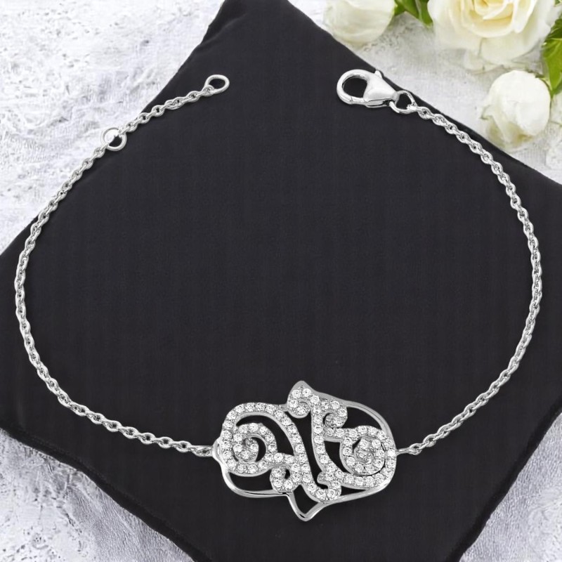 Bracelet main de Fatma arabesque d'oxydes de zirconiums Argent 925 Rhodié