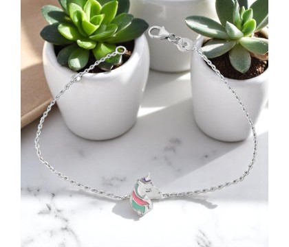 Bracelet tête de licorne émail coloré Argent 925 Rhodié