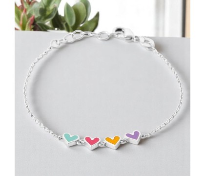 Bracelet suite de 4 coeurs émail coloré Argent 925 Rhodié Bracelet suite de 4 coeurs émail coloré Argent 925 Rhodié