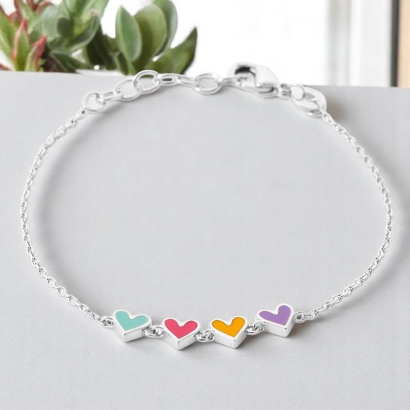 Bracelet suite de 4 coeurs émail coloré Argent 925 Rhodié Bracelet suite de 4 coeurs émail coloré Argent 925 Rhodié