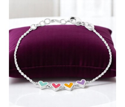 Bracelet suite de 4 coeurs émail coloré Argent 925 Rhodié Bracelet suite de 4 coeurs émail coloré Argent 925 Rhodié