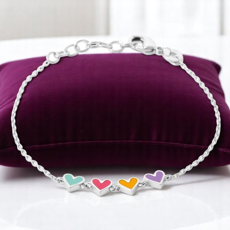 Bracelet suite de 4 coeurs émail coloré Argent 925 Rhodié Bracelet suite de 4 coeurs émail coloré Argent 925 Rhodié