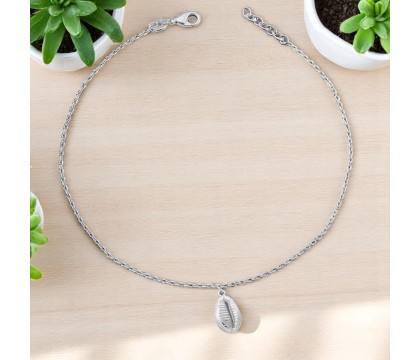 Chaîne de cheville coquillage cauri pendant Argent 925 Rhodié