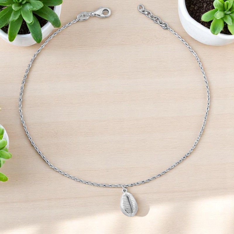 Chaîne de cheville coquillage cauri pendant Argent 925 Rhodié