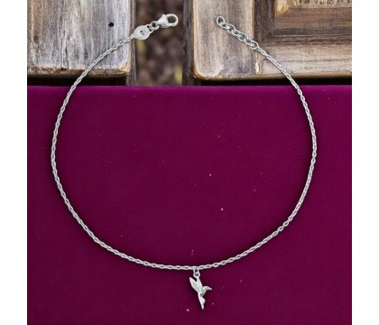 Chaîne de cheville oiseau colibri pendant Argent 925 Rhodié