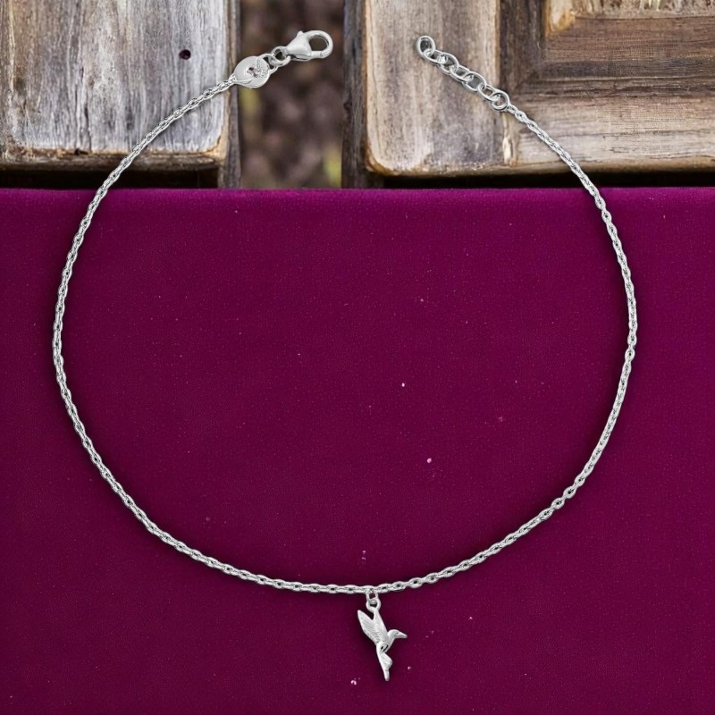 Chaîne de cheville oiseau colibri pendant Argent 925 Rhodié