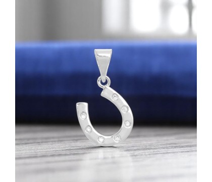 Pendentif porte-bonheur fer à cheval oxyde de zirconium Argent 925 Rhodié