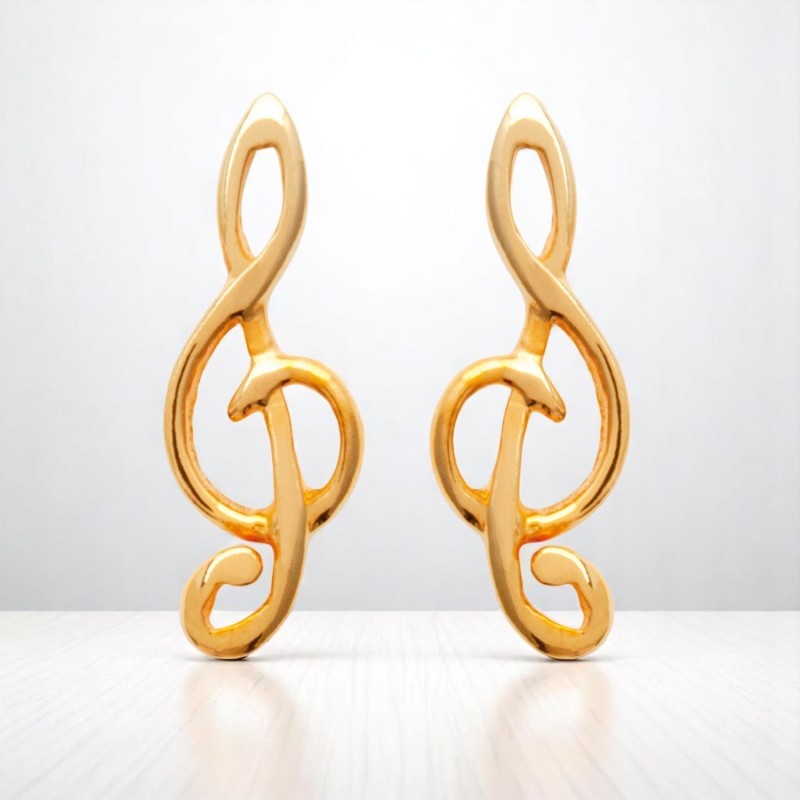 Boucles d'oreilles clé de sol note de musique Plaqué OR 750 3 microns