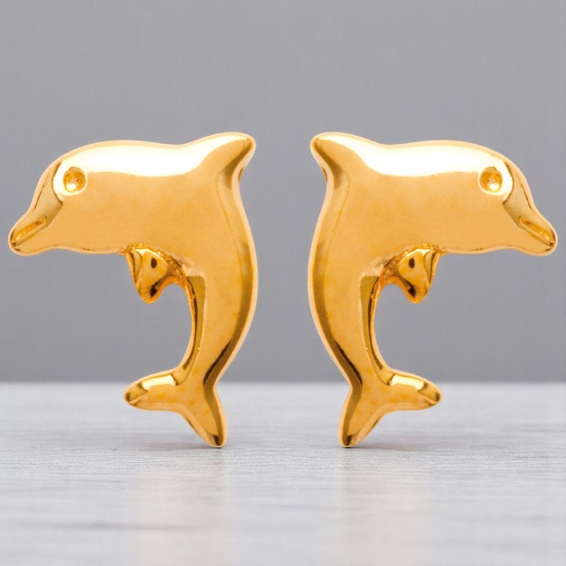 Boucles d'oreilles dauphin pour enfant Plaqué OR 750 3 microns