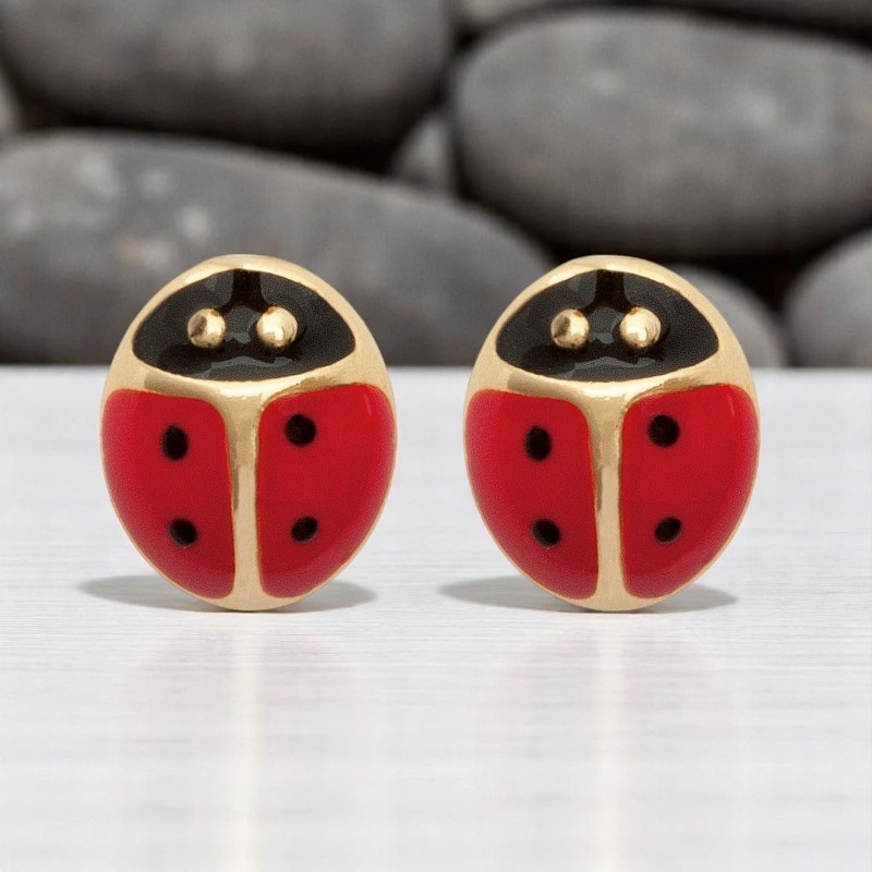 Boucles d'oreilles coccinelle pour enfant Plaqué OR 750 3 microns