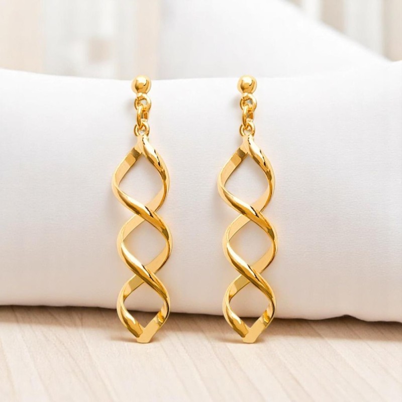Boucles d'oreilles spirale torsadée Plaqué OR 750 3 microns