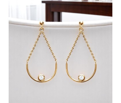 Boucles d'oreilles chaînettes demi-cercle oxyde de zirconium Plaqué OR 750 3 microns