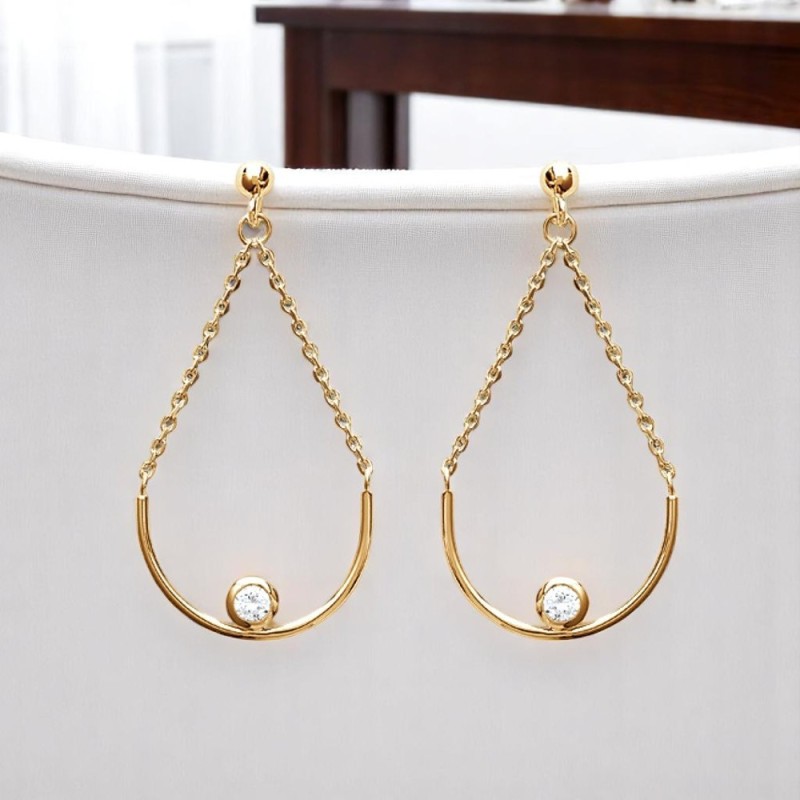 Boucles d'oreilles chaînettes demi-cercle oxyde de zirconium Plaqué OR 750 3 microns
