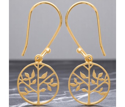 Boucles d'oreilles arbre de vie dans un cercle Plaqué OR 750 3 microns