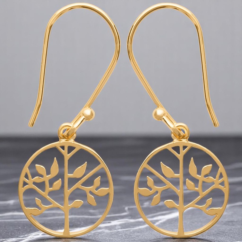 Boucles d'oreilles arbre de vie dans un cercle Plaqué OR 750 3 microns